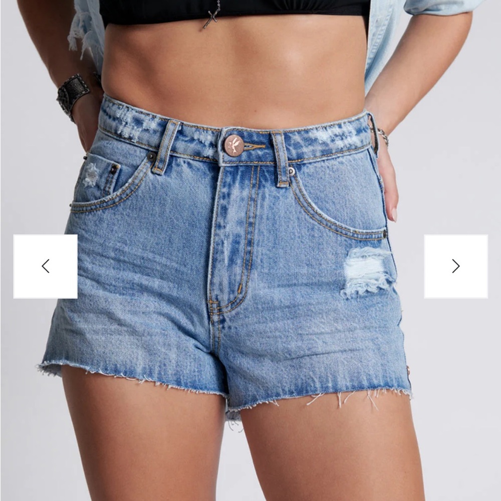 One Teaspoon Bonitas High Waist Denim Shorts - Ocean Americana